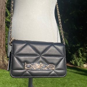 NWT Bebe black Gia crossbody with gold metal accents